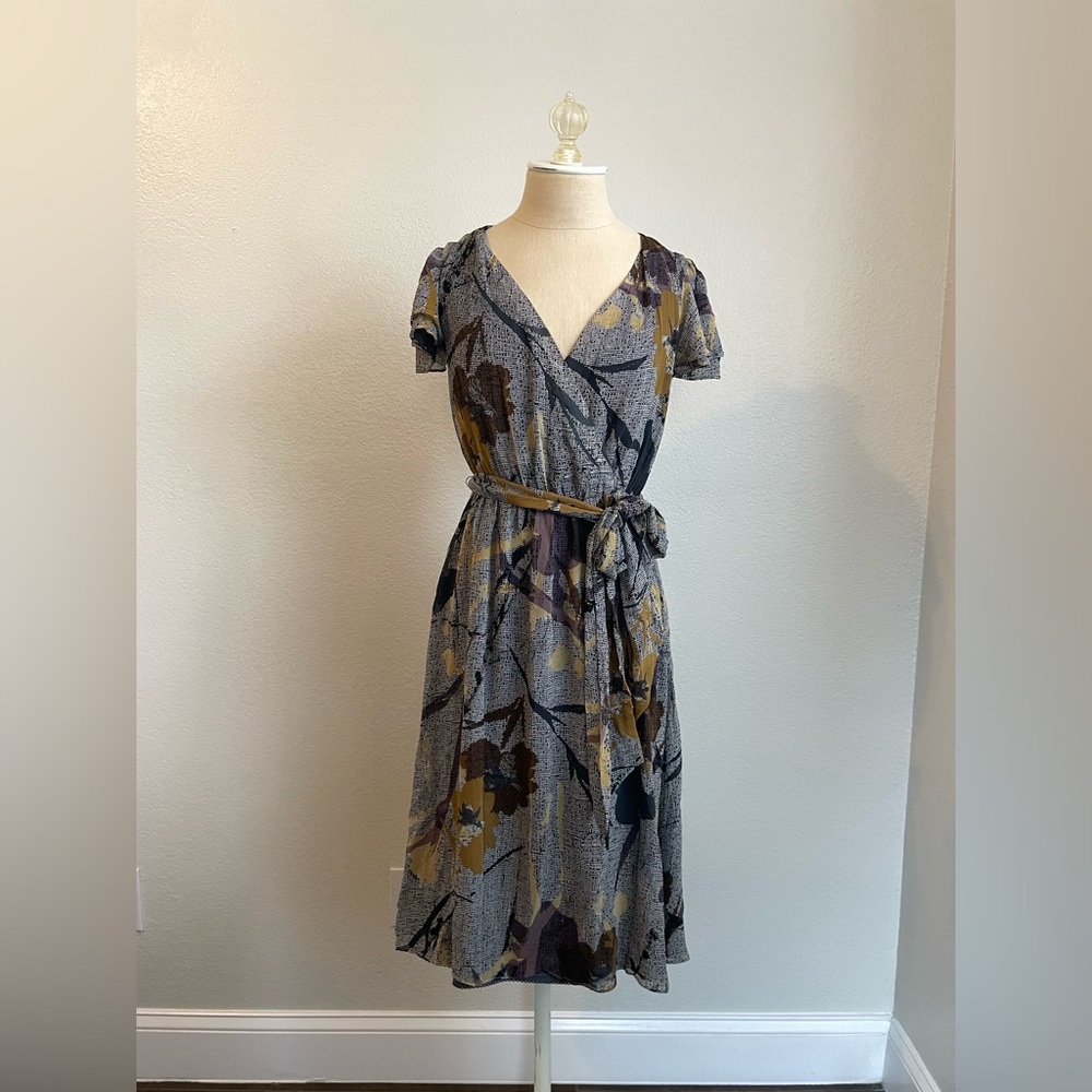 100% Silk Anthropologie Maeve Bronwen Faux Wrap Dress